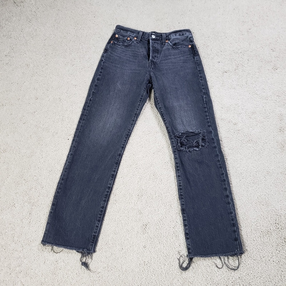Levi's Wedgie Straight Jeans Women 26x28 Black Raw‎ Hem Premium